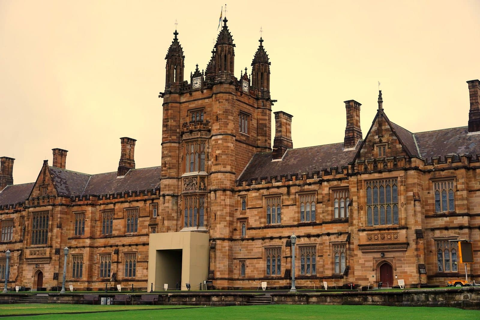 A historic collegiate gothic quadrangle building